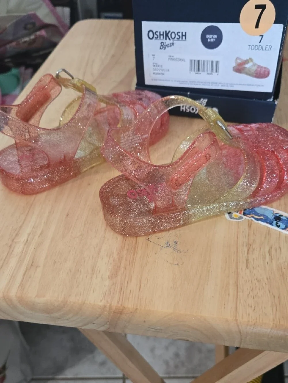 OshKosh B'gosh Glitter Jelly Sandals - Pink and Gold Sparkle